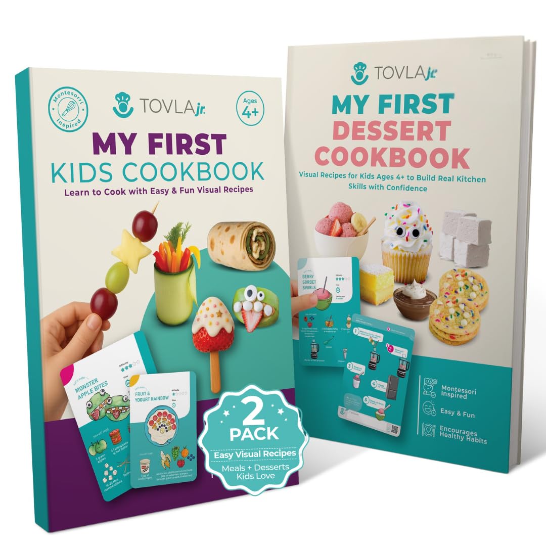 Tovla Jr. My First Visual Cookbook Set for Kids - 2 Recipe Books for Real Cooking & Healthy Learning - Ages 4–12