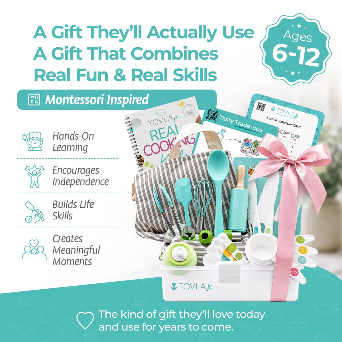 Ultimate Kids Cooking Set wrapped as a gift, Montessori inspired, ages 6 to 12