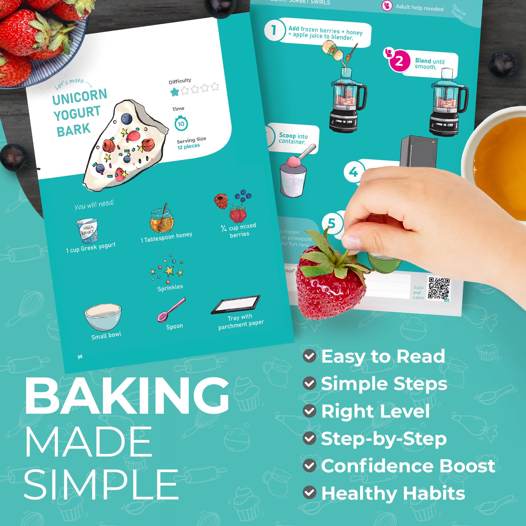 Tovla Jr. My First Visual Cookbook Set for Kids - 2 Recipe Books for Real Cooking & Healthy Learning - Ages 4–12