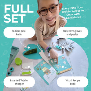 Tovla Jr. Kids Knife Set for Real Cooking with Chopper, Peeler, Gloves & Recipe Book – Montessori Toddler Kitchen Tools Ages 3–8